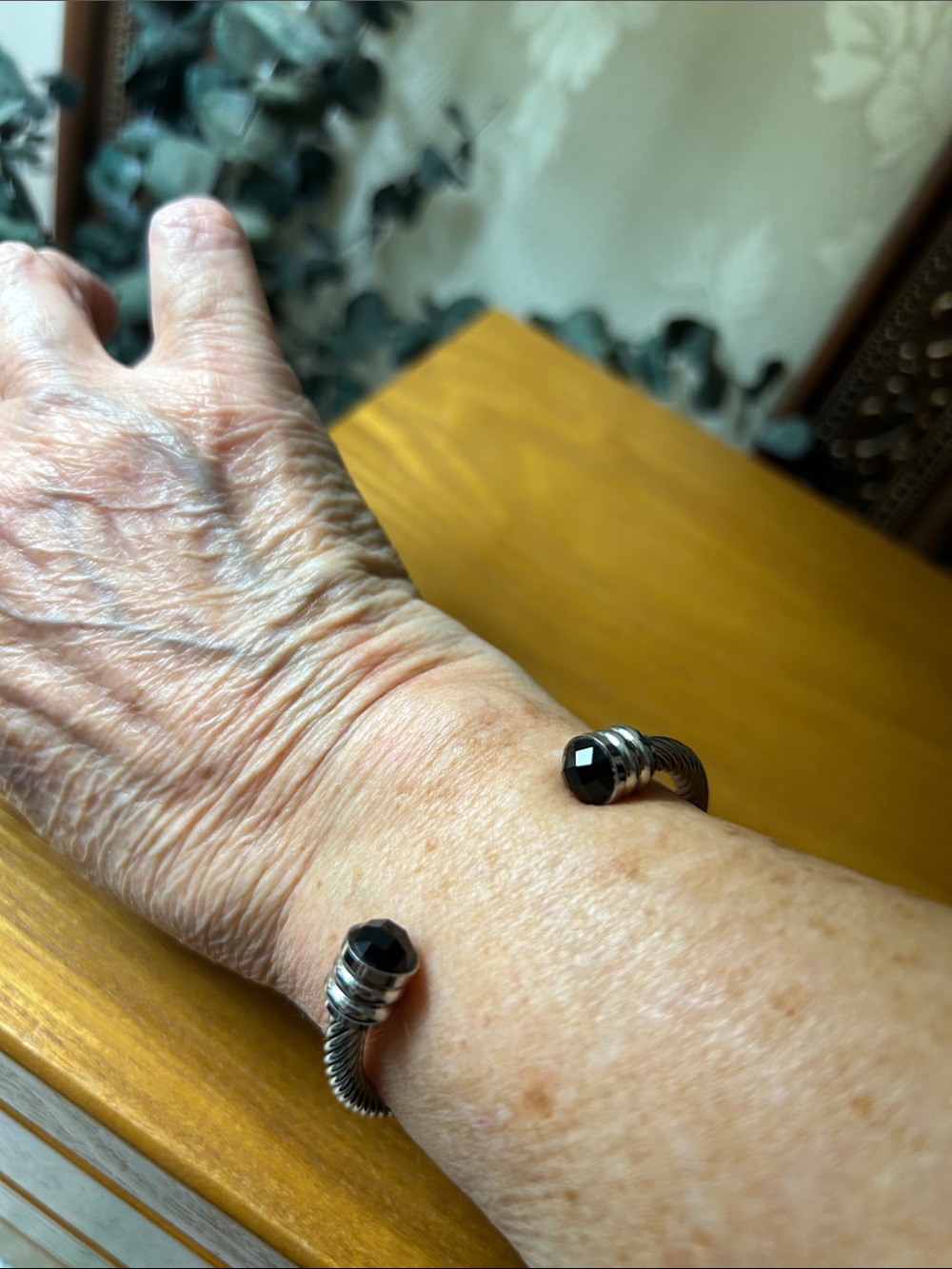 Sterling-Style stainless steel Black and Silver Open Cuff Bracelet